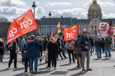 Paris, Fransa - 03: 15 2023: grev. Paris 'te emeklilik reform projesine karşı gösteri