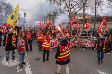 Paris, Fransa - 03: 15 2023: grev. Paris 'te emeklilik reform projesine karşı gösteri