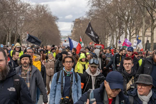 París Francia 2023 Huelga Manifestación París Contra Proyecto Reforma Las —  Fotos de Stock