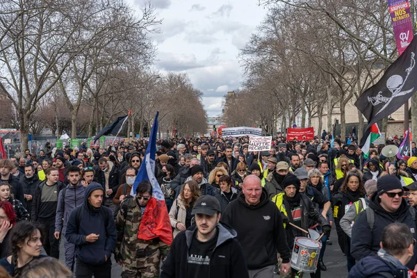 París Francia 2023 Huelga Manifestación París Contra Proyecto Reforma Las —  Fotos de Stock