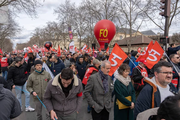 stock image Paris, France - 03 15 2023: Strike. Demonstration in Paris against the pension reform project