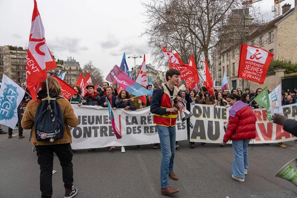 Paryż Francja 2023 Strajk Demonstracja Paryżu Przeciwko Projektowi Reformy Emerytalnej — Zdjęcie stockowe