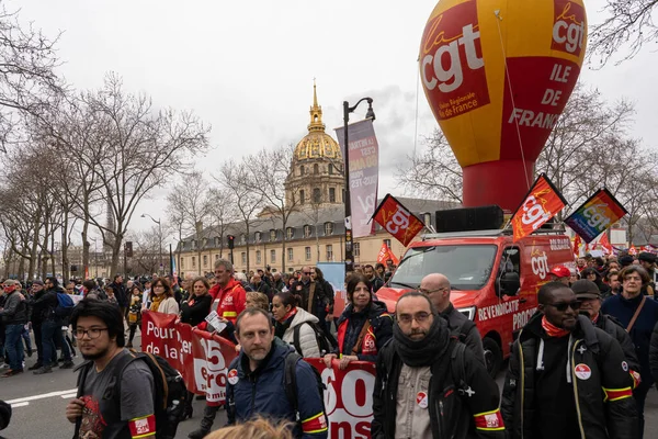 stock image Paris, France - 03 15 2023: Strike. Demonstration in Paris against the pension reform project