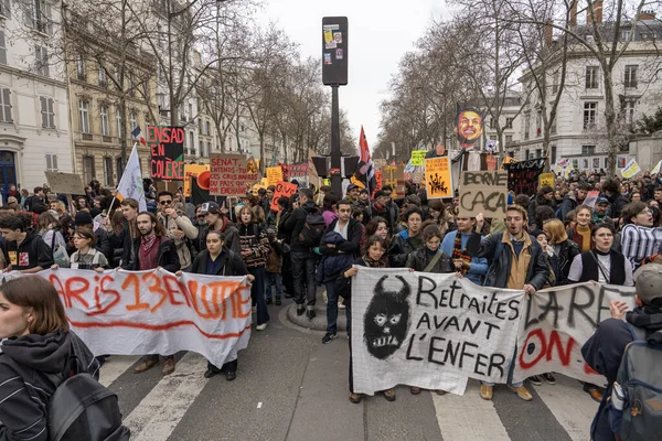 stock image Paris, France - 03 15 2023: Strike. Demonstration in Paris against the pension reform project