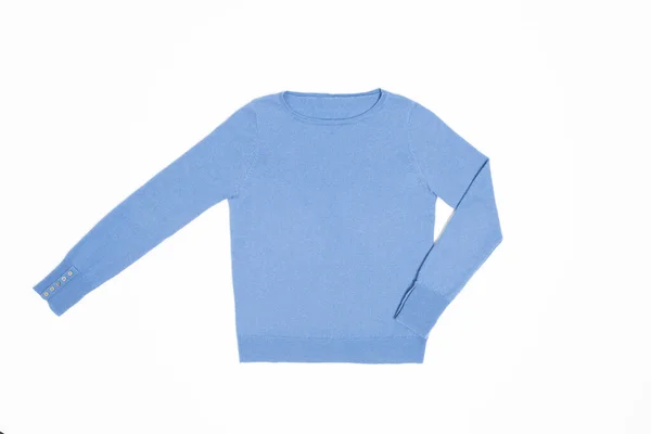 Still Life Studio Shot Detail Woman Blue Sweater Cufflinks Laid — Stock Photo, Image