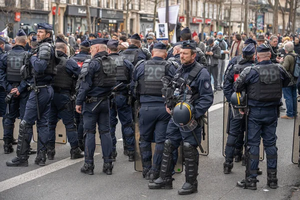Париж Франція 2023 Страйк Демонстрація Парижі Проти Пенсійного Проекту Реформи — стокове фото