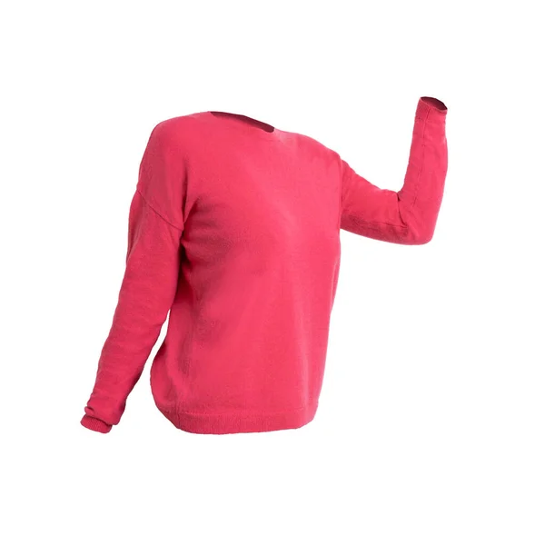 Studio Shot Mature Woman Short Hair Posing Wearing Pink Sweater — Stock Photo, Image