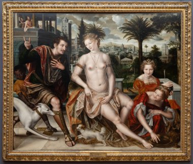Paris, Fransa - 02 19 2023: Le Louvre Müzesi. David ve Bathsheba Jan Massys tarafından yapıldı.