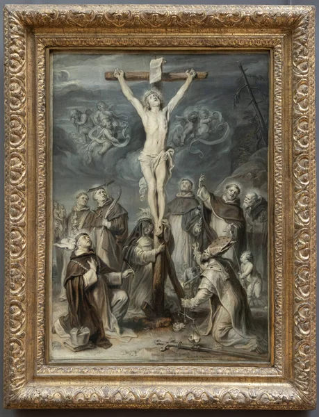 París Francia 2023 Museo Del Louvre Cristo Cruz Adorado Por — Foto de Stock