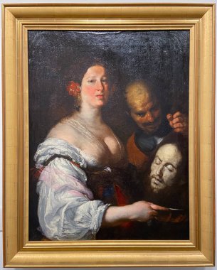 Aix-En-Provence, Fransa - 04 20 2023 Granet Müzesi. Salome, Bernard Strozzi 'nin yaptığı cellattan Aziz John' un kellesini aldı.