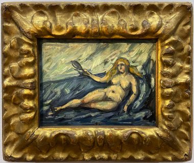 Aix-En-Provence, Fransa - 04 20 2023 Granet Müzesi. Paul Cezanne tarafından çizilmiş aynadaki çıplak kadın.