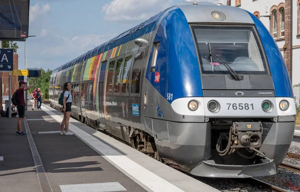 Obernai France 2023 Gare Obernai Vue Des Voyageurs Sur Quai — Photo