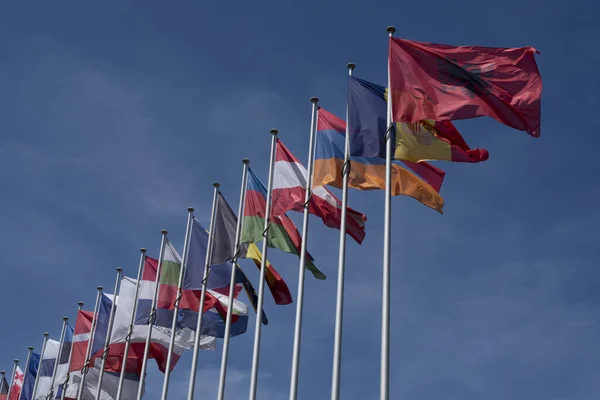 Strasburg Francja 2023 Strasburg Widok Wszystkie Flagi Europejskie Przed Radą — Zdjęcie stockowe