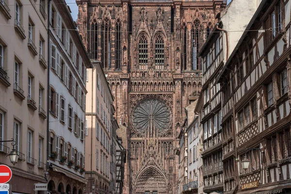 Strasbourg France 2023 Strasbourg Cathedral View Facade Cathedral Merciere Street — Stock Photo, Image