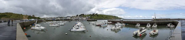 Port Bessin Huppain Francie 2023 Panoramatický Výhled Přístav Molo Lodě — Stock fotografie