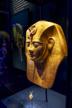 Paris, Fransa - 08 22 2023: Büyük Ramses, Firavunların altını. Firavunun yüzü.