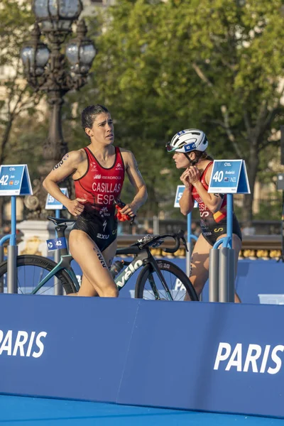 Paříž Francie 2023 Paris 2024 Triathlon Test Event Ženy Triatlonistky Royalty Free Stock Obrázky