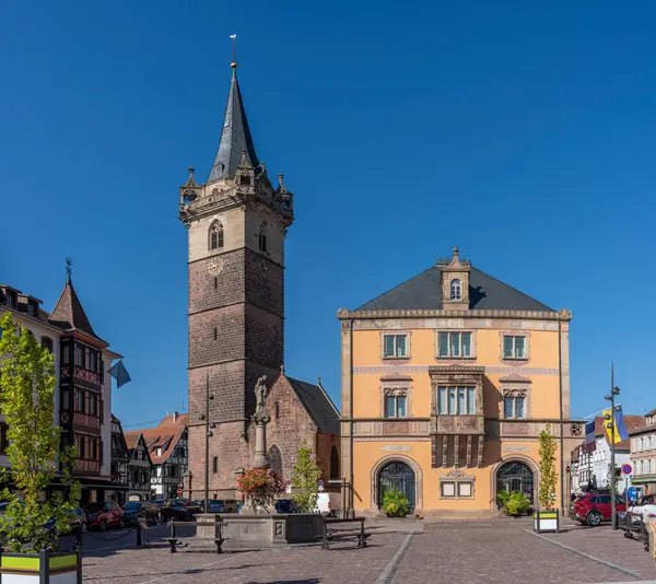 Obernai France 2023 Wine Route View Belfry Obernaiand City Hall — Stock Photo, Image