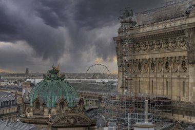 Paris, France - 11 14 2023: Boulevard Haussmann. Panoramic view of Paris from the roofs of Galleries Lafayette Haussmann at christmas clipart