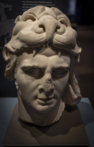 Paris, France - 12 15 2023: The Great Evolution Gallery of Paris. Statue of the face of Mithridate VI Eupator as Hercules