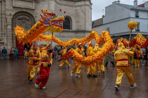 Обервільє Франція 2024 Китайський Новий Рік Свята Рік Дракона Танець Ліцензійні Стокові Фото