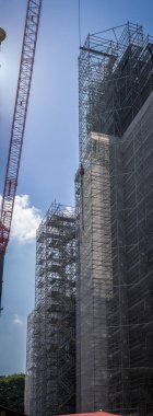 Paris, France - 05 20 2024: Notre Dame de Paris. Panoramic view of the renovation site with scaffolding of Notre-Dame cathedral, 4