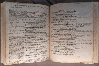 Selestat, Fransa - 06: 25 2024: Hümanist Kütüphane. Selestat Latin Okulu 'nda Beatus Rhenanus' a ait olan defter görüntüsü
