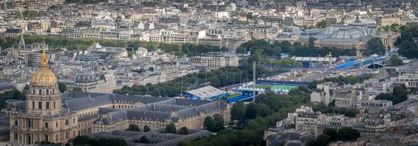 stock image Paris, France - 07 22 2024: Olympic Games Paris 2024. View of the Olympic site facilities for Athletics, Road cycling, Archery along Esplanade des Invalides from Montparnasse Tower