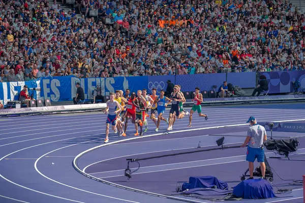 stock image Paris, France - 08 02 2024: Olympic Games Paris 2024. View of men's 1500m qualification in the stadium during the first day of The Olympic Athletics events