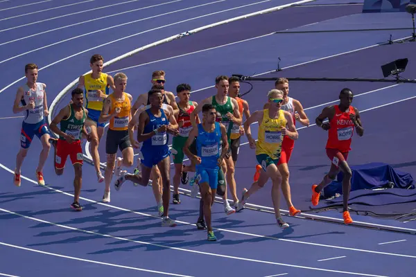 Paris, Fransa - 08 02 2024: Paris Olimpiyat Oyunları 2024. Olimpiyat Atletizm Etkinlikleri 'nin ilk günü boyunca erkekler 1500 metre eleme maçlarını izleyeceğiz.