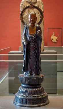 Paris, France - 07 20 2024: Cernuschi museum. Bodhisattva Ksitigarbha, bronze, period Edo, Japan clipart