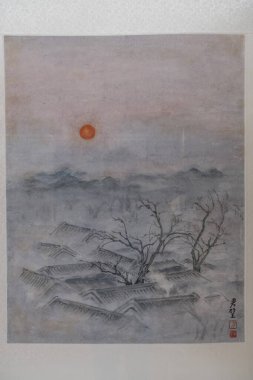 Paris, France - 07 20 2024: Cernuschi museum. Winter morning in Beijing, ink and color on paper by Fang Junbi, China clipart