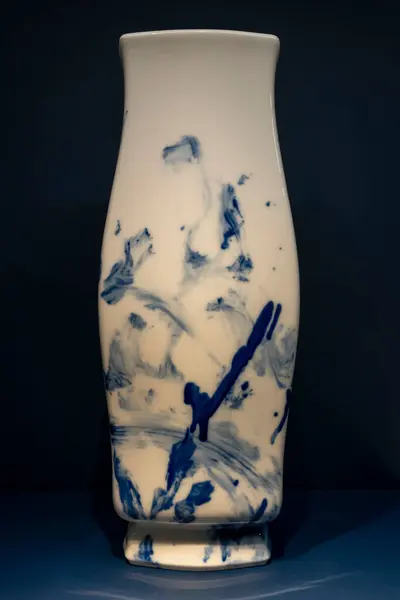 stock image Paris, France - 07 20 2024: Cernuschi museum. Gauvenet shape vase, porcelain and underglaze cobalt blue, Sevres factory, Zao Wou-Ki, China