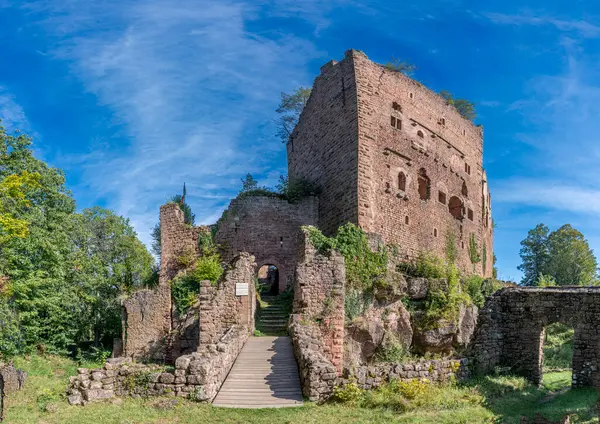 stock image Ottrott Castles, France - 09 07 2024: View of the Lutzelbourg Castle and its main access ramp