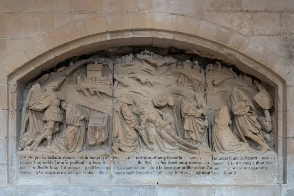 stock image Eu, France - 09 21 2024:  View of the bas-relief of Nicolas de Saint-Ouen, Lord of Melleville