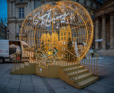 Paris, France - 12 11 2024: View of christmas decoration on Place Maurice Barres at night clipart