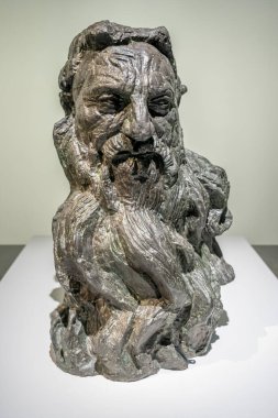 Paris, Fransa - 12 14 2024 Bourdelle Müzesi. Bourdelle tarafından yapılmış Auguste Rodin 'in Bronz Heykeli Portresi