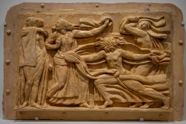 Paris, Fransa - 12 14 2024 Bourdelle Müzesi. Alçıdan heykel, Antoine Bourdelle 'in yaptığı Apollo' nun Meditasyonu adlı bir serbest bırakma aracıyla kaplıydı.