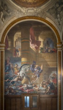 Paris, Fransa - 12 14 2024: Saint-Germain-des-Pres bölgesi. Kutsal Meleklerin Şapeli 'nin panoramik görüntüsü Eugene Delacroix tarafından Saint-Sulpice Kilisesi' nde yapıldı.