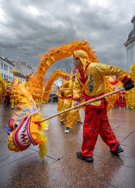 Aubervilliers, France - 02 05 2022: Chinese New Year. Year of the wood snake. Festivities for the Year of the Dragon in the Aubervilliers district clipart