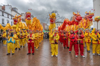 Aubervilliers, France - 02 05 2022: Chinese New Year. Year of the wood snake. Festivities for the Year of the Dragon in the Aubervilliers district clipart