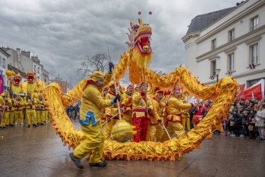 Aubervilliers, France - 02 05 2022: Chinese New Year. Year of the wood snake. Festivities for the Year of the Dragon in the Aubervilliers district clipart