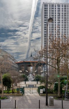 Paris, France - 02 07 2025: Flandres district. View of the Serge Reggiani square and a building behind clipart