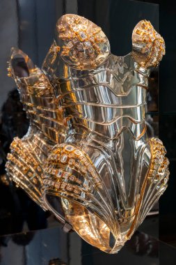 Paris, France - 03 01 2025: Le Louvre Couture. Thierry Mugler. Metal body with Diamond motifs clipart