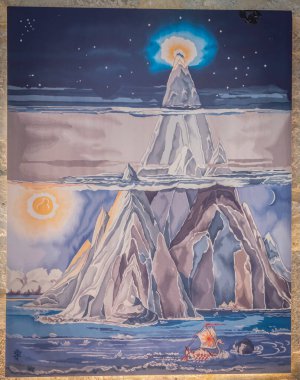 Paris, Fransa - 04 19 2025: Aubusson Tolkien örüyor. J. R. R. Tolkienand 'ın Bernardins Koleji' nin girişinde sergilenen halılar ve halılardan esinlenilmiştir.