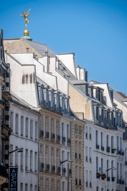 Paris, Fransa - 05 03 03 2025: Faubourg Saint-Antoine Caddesi 'ndeki Özgürlük Heykeli' nin Temmuz ayındaki dehasının görüntüsü