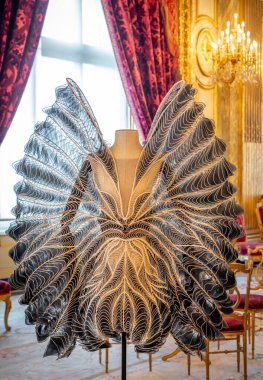 Paris, Fransa - 05: 08 2025: Le Louvre Couture. Iris Van Herpen. Sentopik elbise, ipek organza.