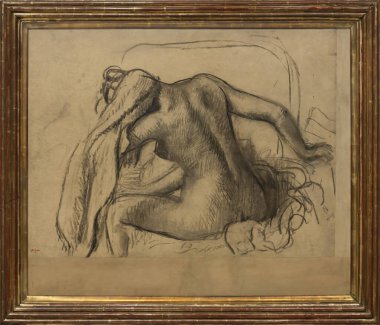 Paris, Fransa - 05: 12 2025: Pompidou Merkezi. Edgar Degas tarafından boyanmış banyo sonrası tuvalet.