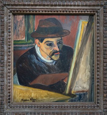 Paris, Fransa - 05: 12 2025: Pompidou Merkezi. Suzanne Valadon 'un Easel tablosunun önünde Utrillo