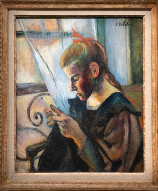 Paris, Fransa - 05: 12 2025: Pompidou Merkezi. Genç Kız Tığ işi Suzanne Valadon tarafından yapıldı.